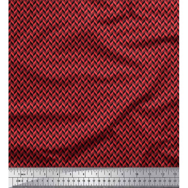 Soimoi Satin Silk Fabric Herringbone Small Decor Fabric Printed Yard 42 Inch Wide