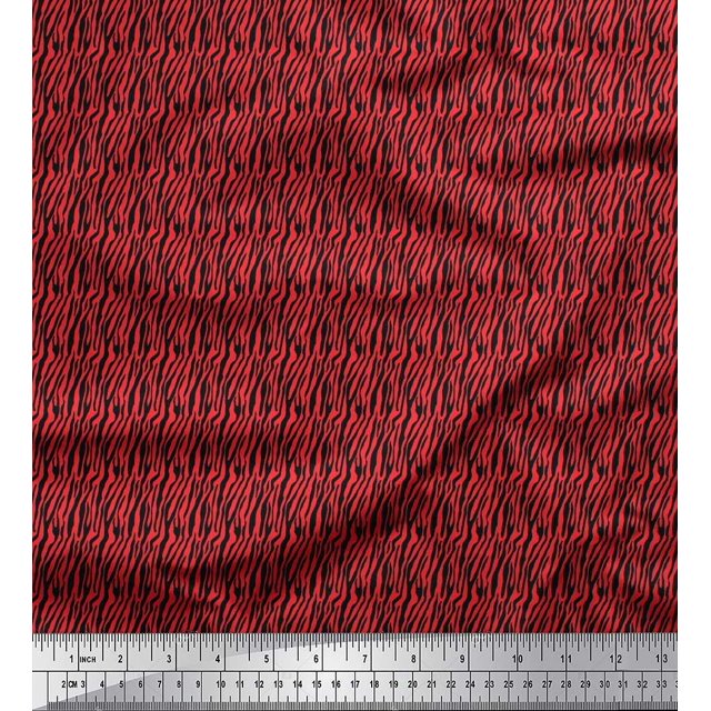 Soimoi Red Poly Georgette Fabric Wild Animal Skin Small Decor Fabric Printed BTY 52 Inch Wide