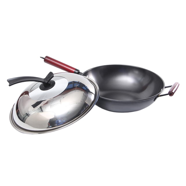 simhoa Household Cooking Wok with Lid, Non Stick Pan Cast Iron Cookware Skillet Wok Pan 30cm