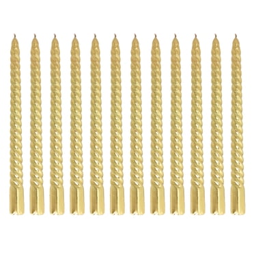 Bougie Longue Torsadée, Décoration Fuselée Bougeoir Métallique Sans Fumée 12 Pcs pour Fête Or, Argent
