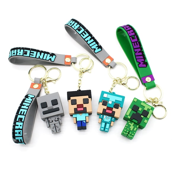 Minecraft Car Key Chain, Keychains Ring Key Fob Decoration Accessories For Kids Birthday Gift, ALL 4 Shape