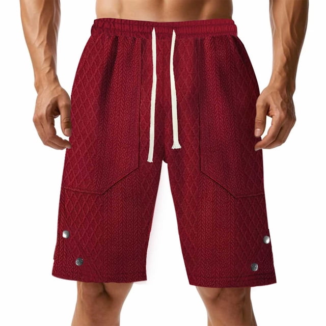 Styesk Mens Shorts Man Solid-Color Casual Large-Pocket Button Drawstring Elastic-Waist Shorts Cargo Pants Half Shorts Pants