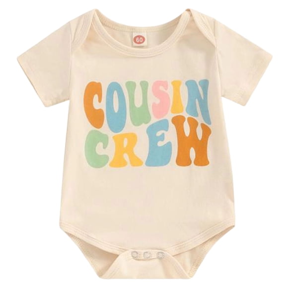 YDFCWXW Baby Girl Boy Romper Cousin Printed Cousin Bodysuit Toddler Big Cousin Summer Shirt Tops (Beige, 3-6 Months)