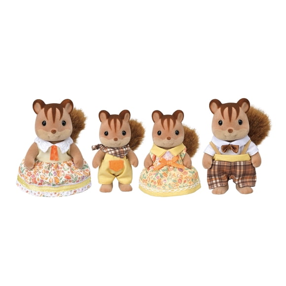 Famille d’écureuils en noyer Calico Critters, ensemble de 4 figurines poupées de collection