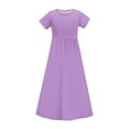 thumbnail image 3 of biudgviw Robe Maxi pour Filles à Manches Courtes, Col Ras du Cou, Couleur Unie, Robe Trapèze Décontractée, Robe d'Été Longue avec Poches, 3 of 6