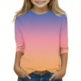 thumbnail image 2 of 2025 Filles T-Shirts Décontractés Manches 3/4 Col Rond Tops d'Été T-Shirts Unis Blouses d'Automne Chandail Tops Orange, 2 of 6