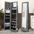 thumbnail image 2 of Costway Armoire à Bijoux Rotative à 360° 2-en-1 Verrouillable Miroir Gris Foncé, 2 of 9