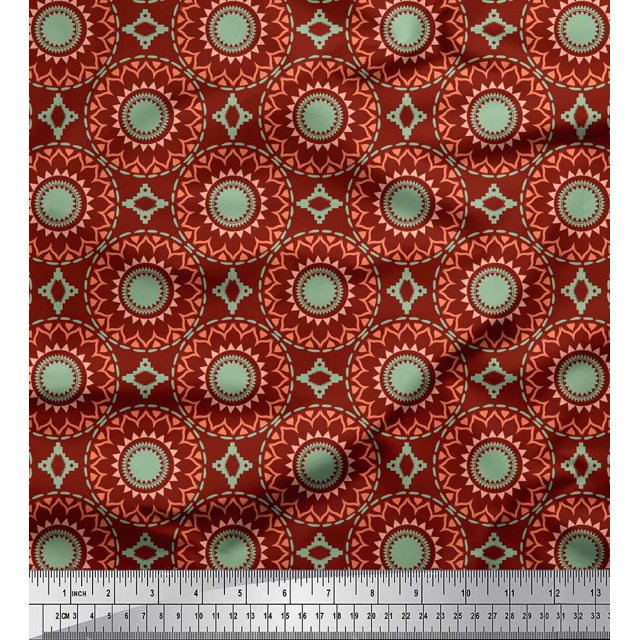 Soimoi Red Heavy Satin Fabric Mandala Geometric Decor Fabric Printed Yard 54 Inch Wide