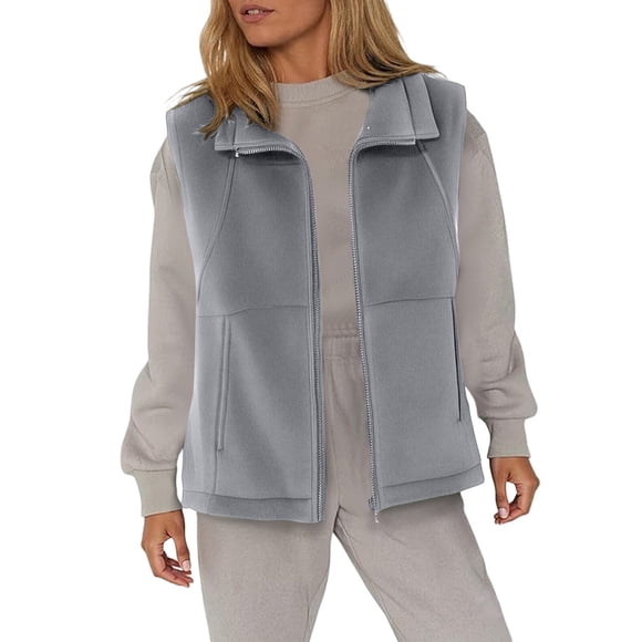 Comdrip Vest Jackets for Women! Women's Full Zip Fleece Vest Warm Winter Sleeveless Cardigan Lapel Collar Coat Outerwear with Pocket Winter Vest for Women Grey XL