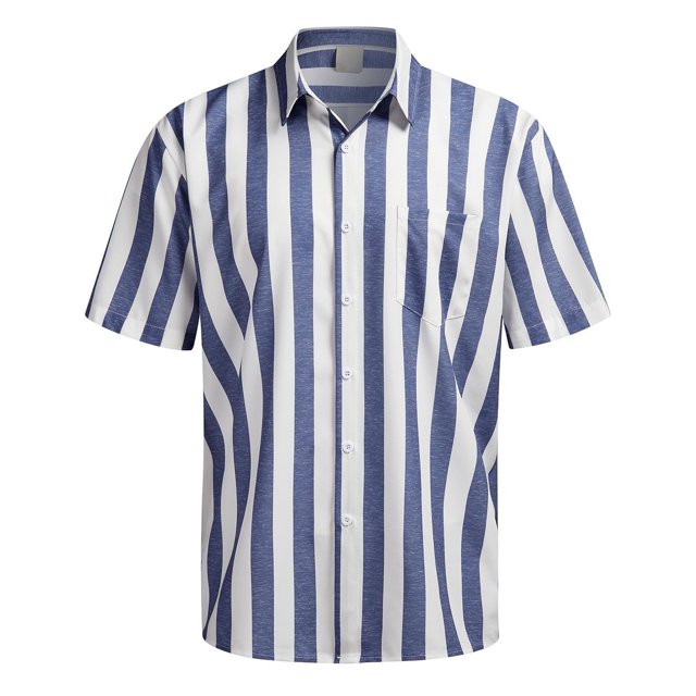 XDZJLR Men Shirts Casual Short Sleeve Button Down Striped Stylish Summer Beach Tee
