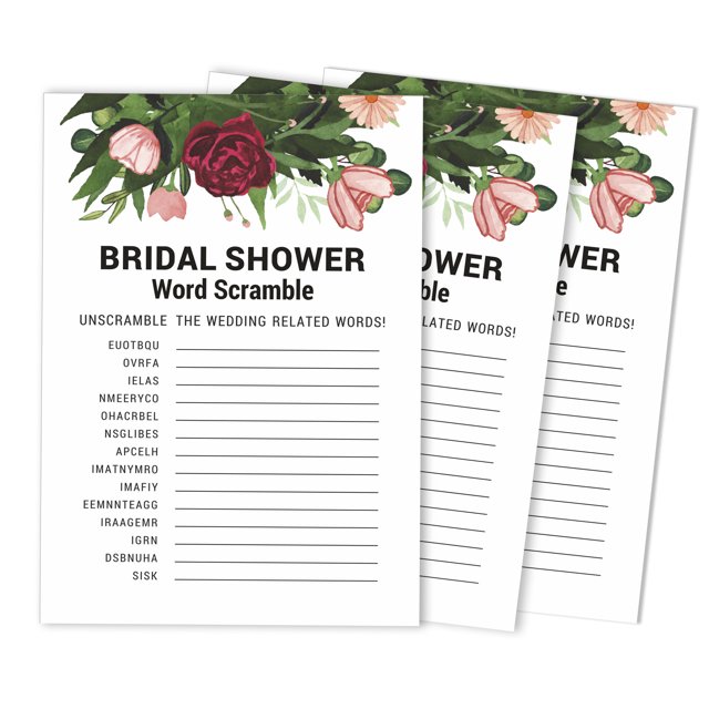 Inkdotpot Floral GreeneryParty Wedding Supplies 50-Pack Wedding Word Scramble Bridal ShowerGameCards