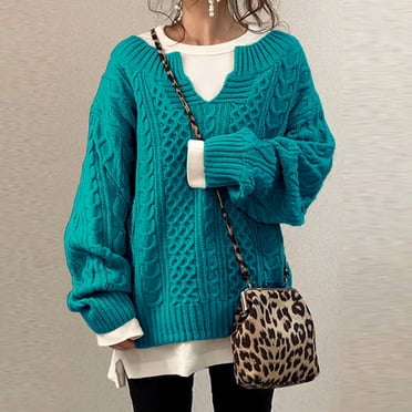 Jienlioq Gilet Chandail Femme Manches Longues Couleur Unie Col en V Haut Décontracté Tricot Ample Blouse