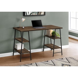 Monarch Specialties Computer Desk, Home Office, Laptop, Storage Shelves, 48"l, Work, Metal, Laminate, Brown, Black, Contemporary, Modern