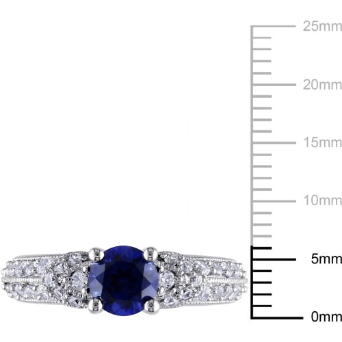 Tangelo 1.67 Carat T.G.W. Created Blue and White Sapphire Sterling Silver Engagement Ring