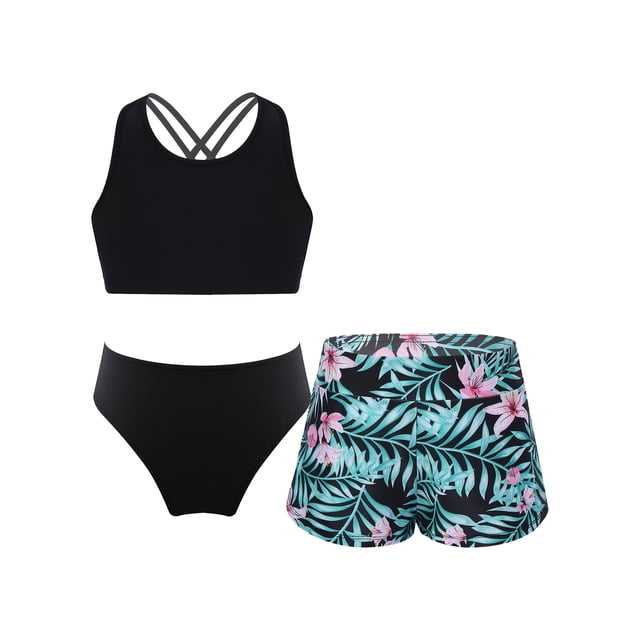 Girls 3Pcs Racer Back Top with Briefs and Booty Short Gymnastics Dance Sport Outfits Lily 8