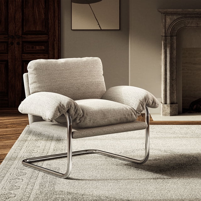 Modway Ansel Boucle Fabric Accent Chair in Newsprint