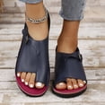 thumbnail image 2 of Womens Flat Sandals Slip on Toe Ring Buckle Strap Open Toe Thick Sole Summer Beach Leather Sandals Dark Blue, 2 of 9