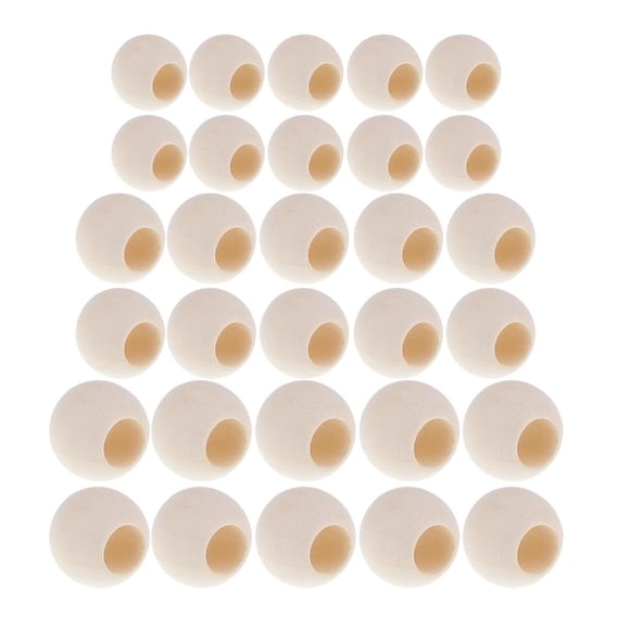 Lot de 30 Assortiment Perles Rondes en Bois Non Peintes Couleur Naturelle Perles Séparateur à Grand Trou pour Artisanat Fait Main et Fabrication de Bijoux 20mm 25mm 30mm