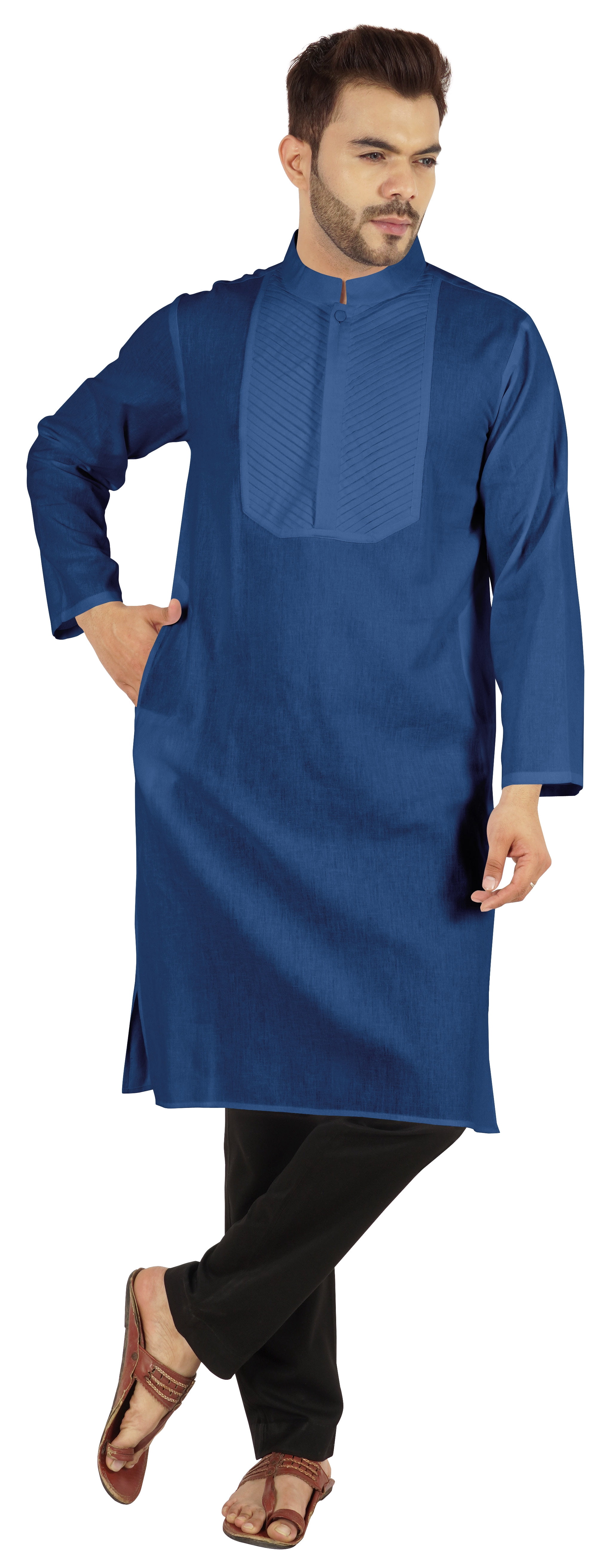 Atasi Indian Solid Kurta Pajama Set For MensMandarin Collar Casual Long-Wear Kurta
