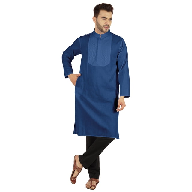 Atasi Ensemble Kurta-Pyjama Indien Uni pour Hommes Col Mandarin Kurta Décontracté Longue Tenue