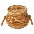 thumbnail image 2 of Handmade Woven Rattan Storage Basket with Lid Multipurpose Organizer Box Decorative Wicker Bin for Kitchen Shelf Desktop Picnic Food Bread Keys Entryway Living Room Bedroom Bathroom Decor, 2 of 3