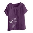 thumbnail image 4 of QATAINLAV Hauts en Lin Grande Taille pour Femmes 2025 Été T-Shirts à Manches Courtes Mode Boho Blouses à Imprimé Floral Décontractées Col Rond T-Shirts Ventes Quotidiennes du Jour Violet XXXXXL, 4 of 5