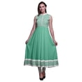 thumbnail image 1 of Bimba Robe Anarkali Géométrique Vert Mer Col Mandarin Sans Manches Kurtis pour Femmes Imprimé Robe Maxi X-Small, 1 of 6