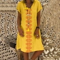 thumbnail image 1 of GZWYHT Robes d'Été, Robes pour Femmes 2025 Style d'Été pour Femmes Col en V Imprimé Coton et Décontracté Grande Taille Robe pour Dames Robes Midi, Robes en Lin, Robe Jaune, Commodes en Liquidation L, 1 of 5