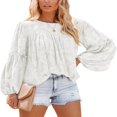 thumbnail image 1 of Womens Bell Sleeve Blouse Crewneck Lace Tops Floral Textured Babydoll Shirts, 1 of 5