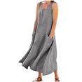 thumbnail image 2 of Ovzne Robes pour Femmes 2025 Robe d'Été Mode Décontractée Couleur Unie Sans Manches Col Rond avec Poches Jupe Grande Taille Liquidation, 2 of 6