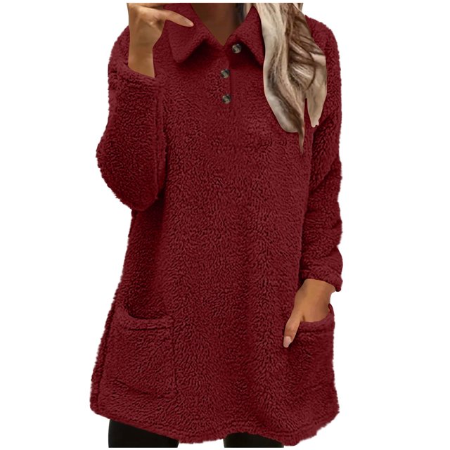 bbymog Mode Blouse Décontractée pour Femmes à Manches Longues à Col Rabattu Chandail Ample pour Dames Hauts Blouse Bourgogne P