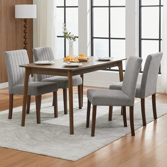 Ensemble de 4 Chaises de Salle à Manger Parsons Capitonnées à Boutons - Pieds en Bois de Tissu Rembourrés Sièges Rembourrés pour Salle à Manger Gris