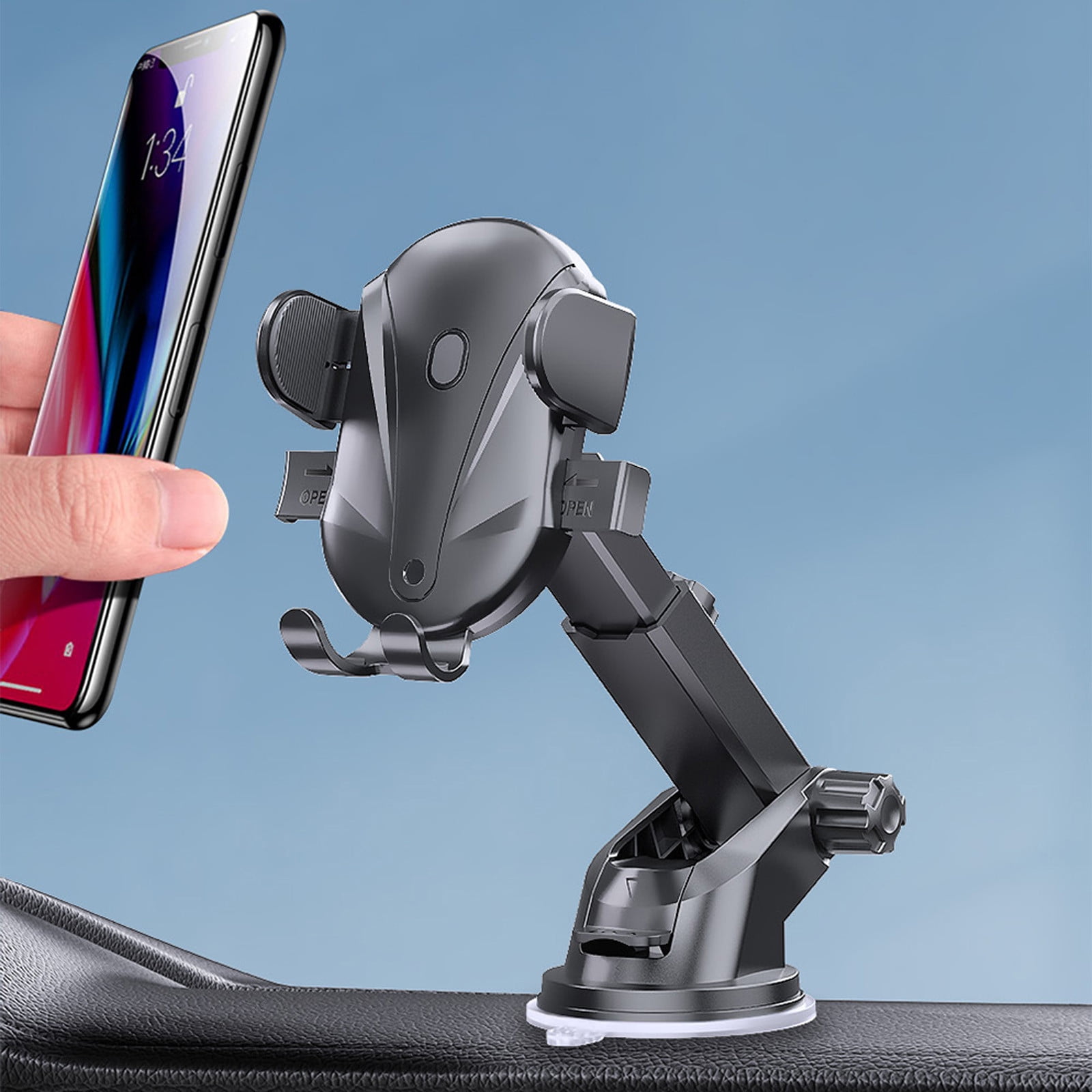 Qiopertar Car Phone Mount, Stable Hook Car Cell Phone Holder with Rotation Suction Cup, Hands-Free Automobile Cradle for Smartphones Dashboard