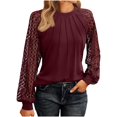 thumbnail image 1 of MeetoTime Hauts pour Femmes en Dentelle Manches Longues Plissés Col Rond Chemises Habillées Décontractées Blouses de Travail, 1 of 6