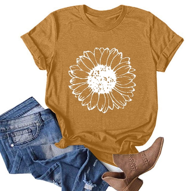 T-shirts Graphiques pour Femmes, Mode Femmes Nouveau Style T-Shirts à Imprimé Floral Amples à Manches Courtes Col Ras du Cou Blouses d'Été Décontractées Hauts pour Dames