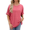 thumbnail image 2 of asjyhkr T-Shirts pour Femmes Col Rond Manches Courtes à Revers Hauts d'Été Mode 2025 Chic T-Shirts Basiques, 2 of 7