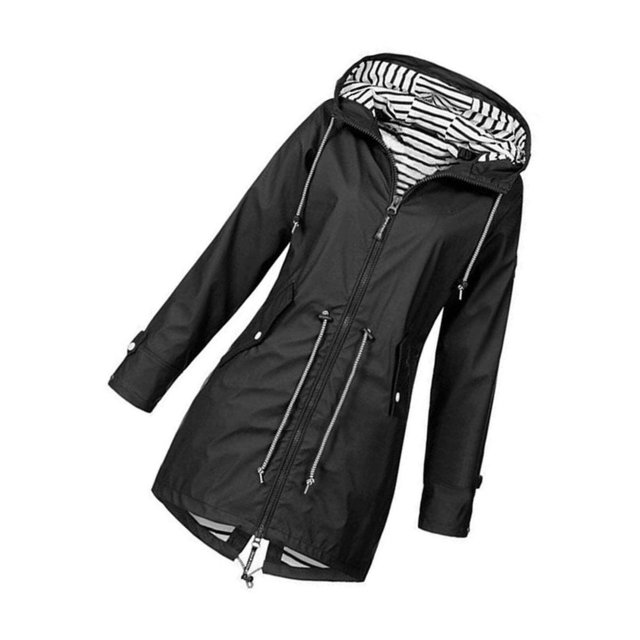Decodeary Veste à Capuche Douce pour Femme Imperméable Manteau de Pluie Extérieur Noir S