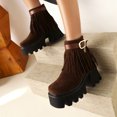 thumbnail image 4 of Bottines pour Femmes en Suède à Talons Hauts Épais à Semelle Épaisse avec Franges pour l'Automne et l'Hiver, 4 of 9