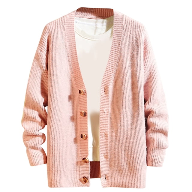 Grrvtrz Men's Casual Long Sleeve Deep V Neck Button Down Sweater Comfy Solid Color Sweater Coat Rib Knit Cardigan Sweaters