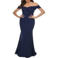 thumbnail image 1 of Women‘s Summer Long Evening Dress Solid Color Off Shoulder High Split Mermaid Hem Party Dress, 1 of 7