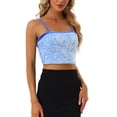 thumbnail image 1 of INSPIRE CHIC Women's Sequin Velvet Spaghetti Strap Club Party Crop Cami Top Light Blue XL, 1 of 5