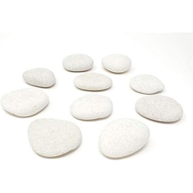 LAICAIW White Rocks for Painting, featuring 10 hand-picked flat and smooth oval stones measuring 2-3.5 inches. These non-porous, high-quality craft rocks are ideal for acrylic paints, markers, chalk markers, and kindness stones projects. The rocks are displayed on a white background, showcasing their clean and smooth surfaces.