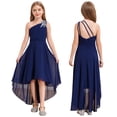 thumbnail image 3 of Oyolan Robe de Demoiselle d'Honneur Junior pour Fille, Perles, une Épaule, Ligne A, Mariage, Concours, Fête, Robe de Bal, Bleu Marine, 10, 3 of 7