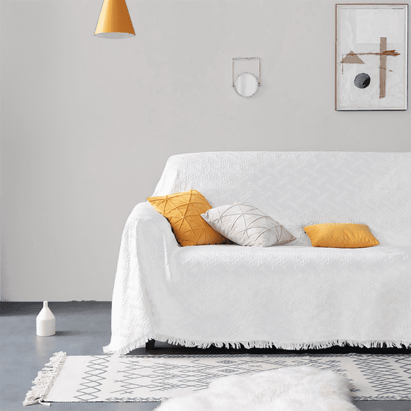 Q VITA Housse de Sofa 100 % Coton – Housse Lavable 1 Pce pour Causeuses, 3–4 Places, Canapés en L et Sectionnels – Blanc, Texturé, Respirant, 91"x108 Pouces, Conçu au Canada