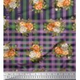 thumbnail image 1 of Soimoi Tissu Cambric en Coton à Carreaux, Feuilles et Imprimés de Fleurs de Roses au Mètre, 42 Pouces de Large, 1 of 3