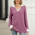 thumbnail image 2 of Yuyuzo Long Sleeve Tops for Women Ribbed Knit V Neck Collared Loose Fitted Casual Lightweight Fall Tees, 2 of 7