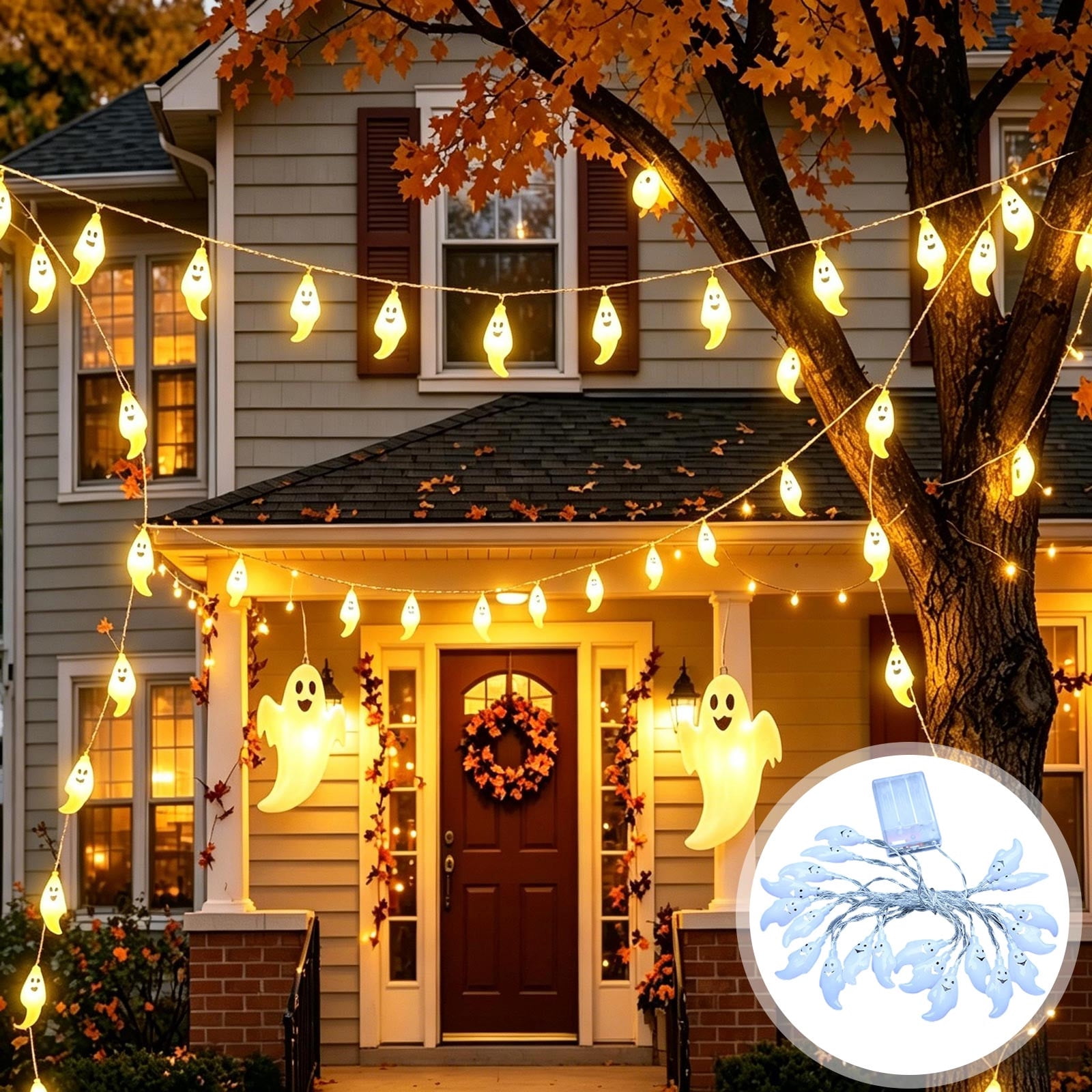 EGNMCR Halloween Ghost String Lights And LED Decorative Lights For Indoor And Outdoor Spooky Decor Halloween Atmospheres Lighting Plastics lighting fixtures