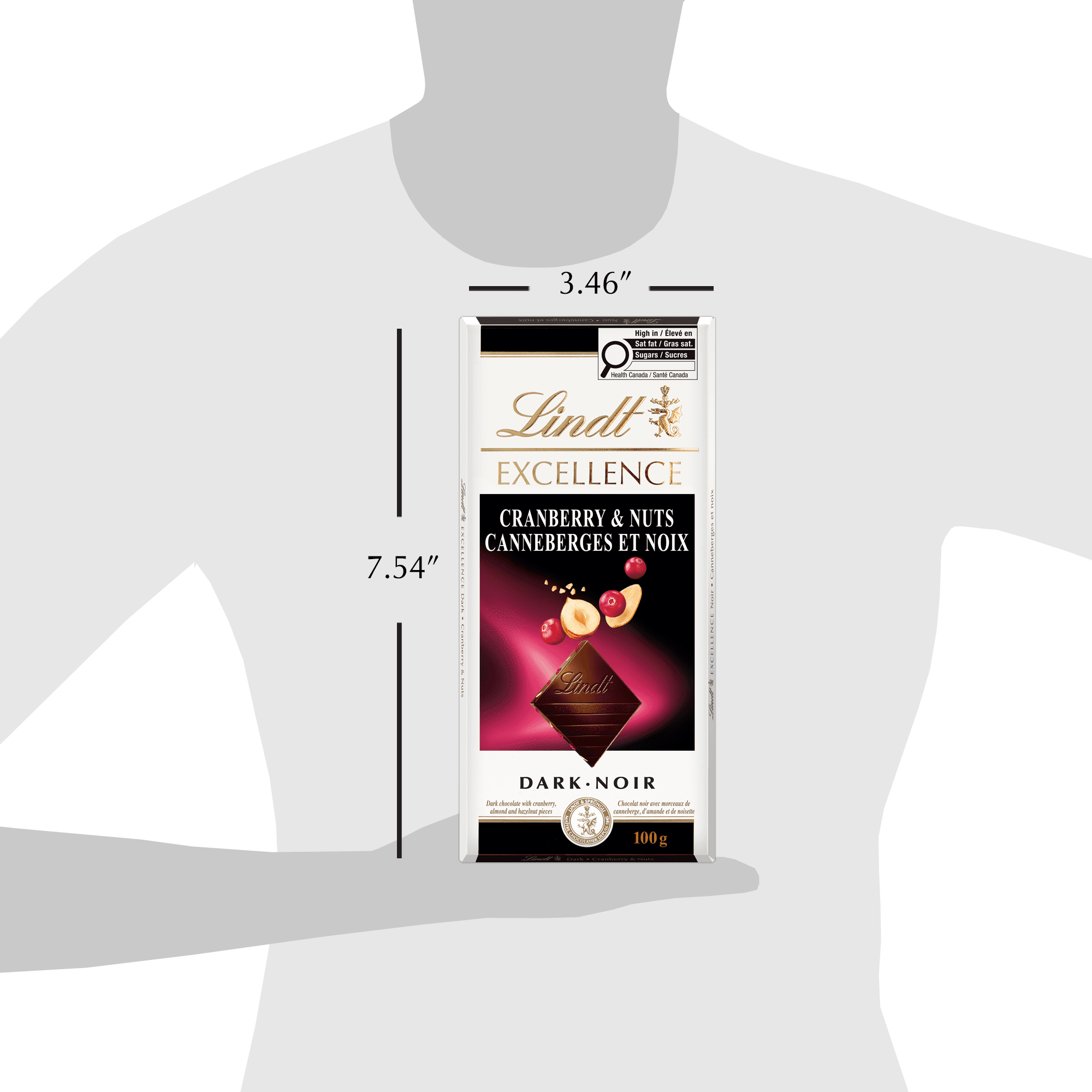 Chocolat noir Lindt EXCELLENCE avec canneberges et noix Barre, 100 g