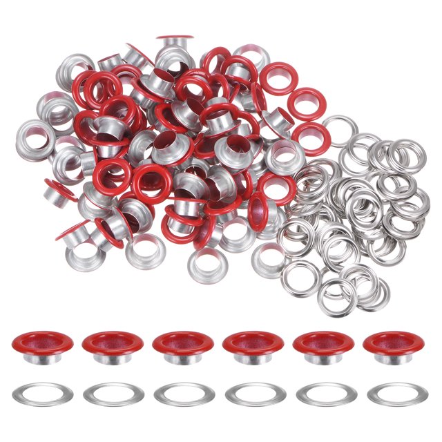 Unique Bargains 100 Pcs Oeillets Oeillets 2/5 Pouces (10mm) Trou ID Oeillet Métallique à Dos Nu avec Rondelles pour Cuir Rouge