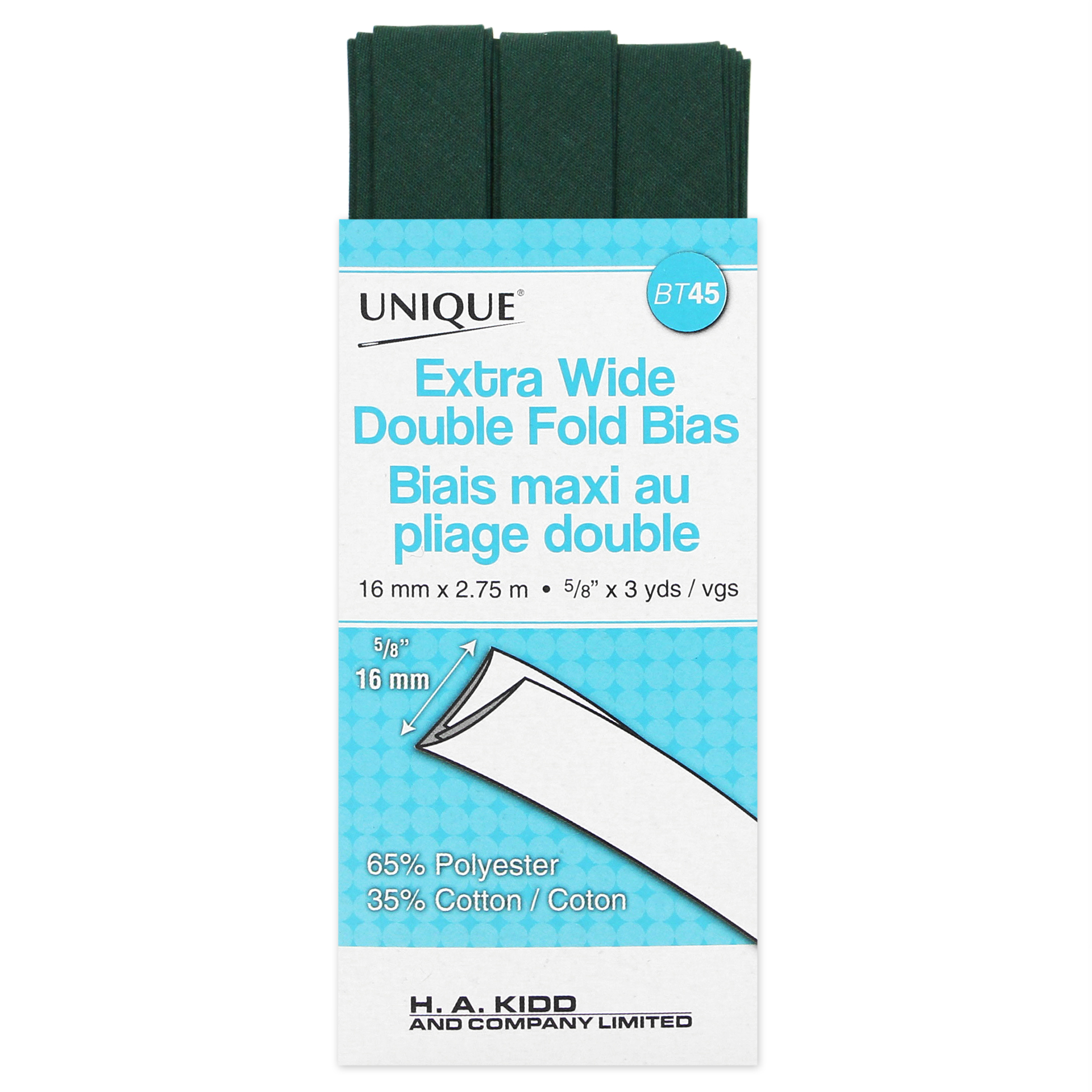 UNIQUE Extra-Wide Double-Fold Bias Tape - ~16 mm (0.63 in) × 2.75 m (5/8 in × 3 yd), polycoton
